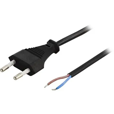 Laitekaapeli, CEE 7/16 &gt; avoin p&auml;&auml;, 2,5 A / 250 V, 2 m (ei maad)