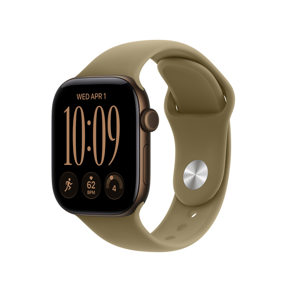 Apple Watch Series 12 (GPS + Cellular) 42 mm aluminiumboett m&ouml;rk brons med sportband oliv, S/M