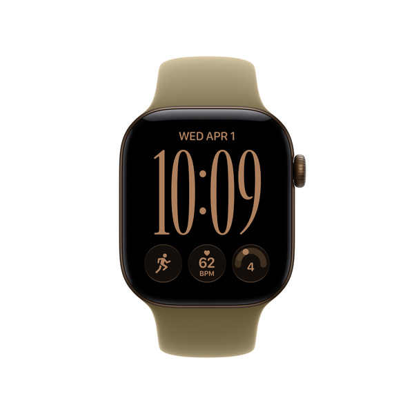 Apple Watch Series 12 (GPS + Cellular) 42 mm aluminiumboett m&ouml;rk brons med sportband oliv, S/M