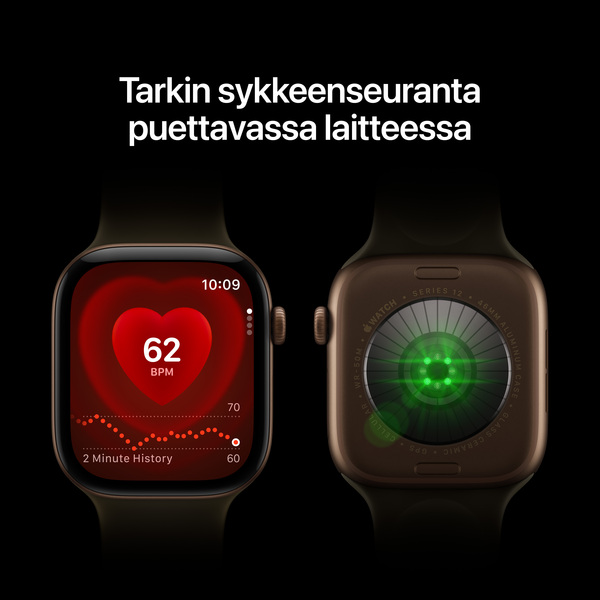 Apple Watch Series 12 (GPS + Cellular) 42 mm aluminiumboett m&ouml;rk brons med sportband oliv, S/M