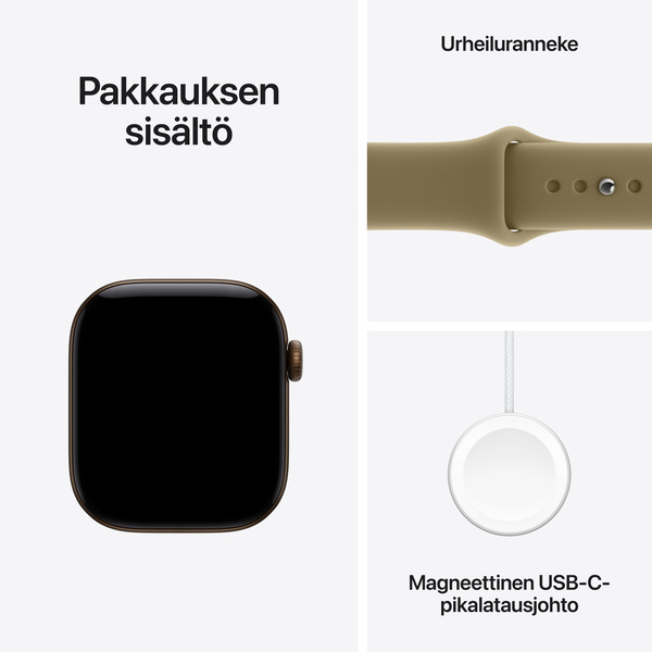 Apple Watch Series 12 (GPS + Cellular) 42 mm aluminiumboett m&ouml;rk brons med sportband oliv, M/L