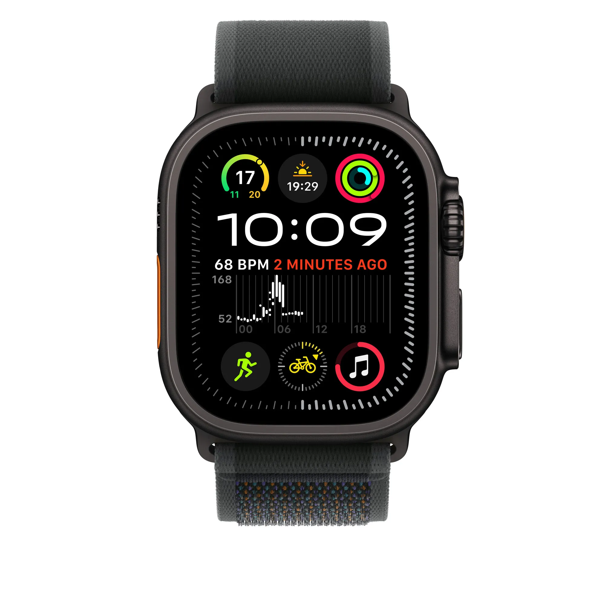 Apple Watch 49 mm -Trail-ranneke, Musta / Mustatitaani, M/L