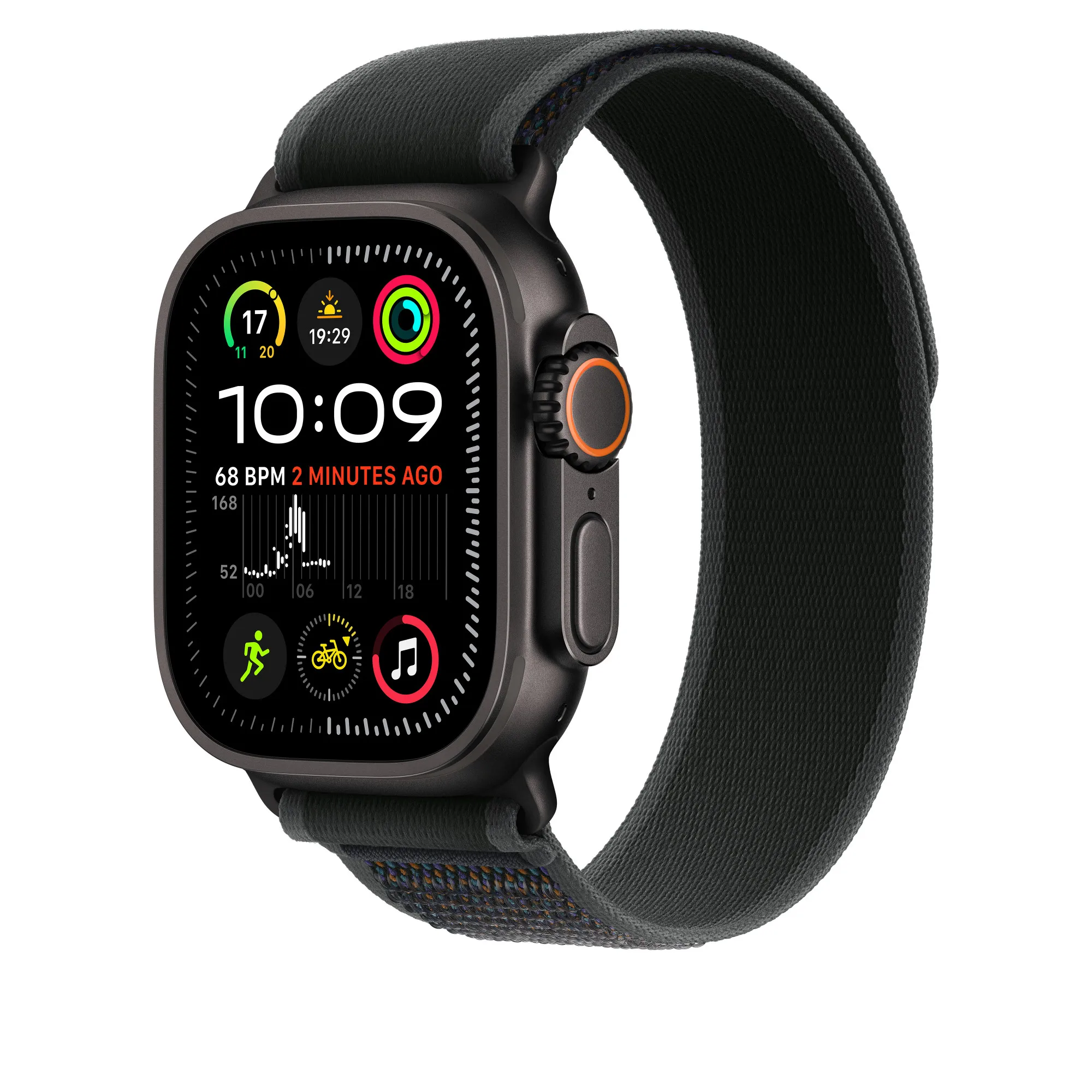Apple Watch 49 mm -Trail-ranneke, Musta / Mustatitaani, M/L