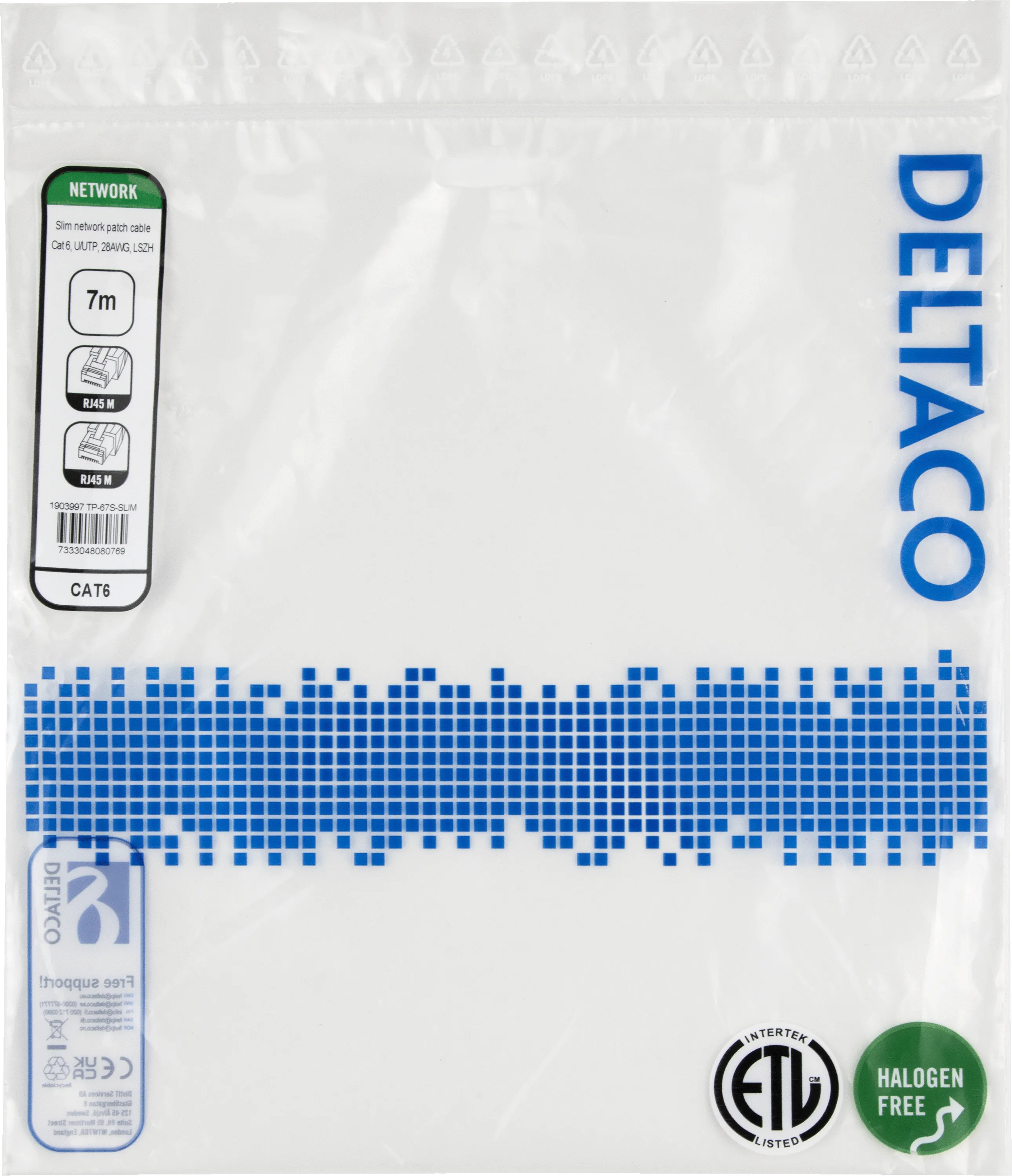 Deltaco Cat6 UTP RJ45 7m -verkkokaapeli, musta