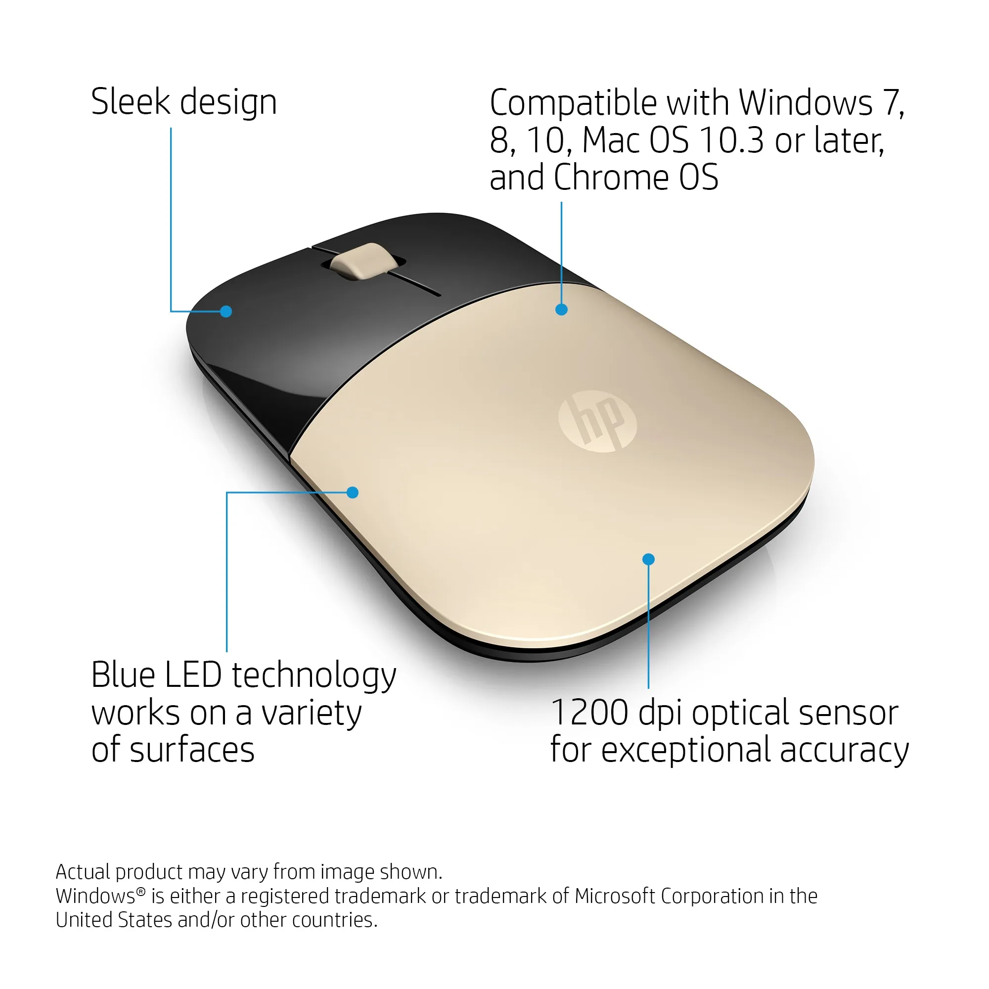 HP Z3700 Gold Wireless Mouse