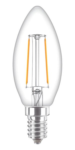 Philips LED Filament B35 Candle Bulb E14 2 W (25 W) 250 lm 2700 K Clear 2-pack