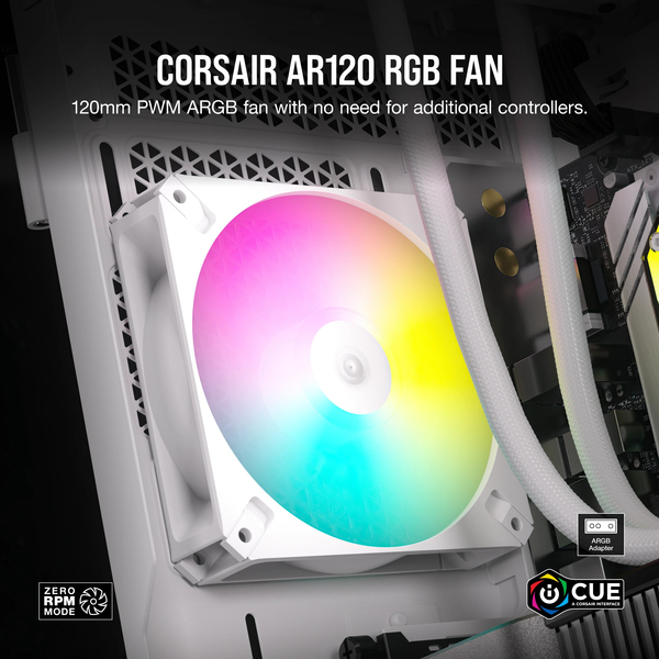 Corsair AR120, 120mm, RGB PWM -kotelotuuletin, valkoinen