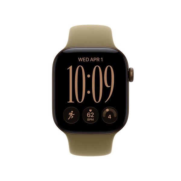 Apple Watch Series 12 (GPS + Cellular) 42 mm aluminiumboett m&ouml;rk brons med sportband oliv, S/M