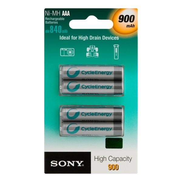 SONY ladattavat NiMh AAA-paristot (LR03) 900 mAh 4-pakkaus