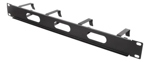 19 kabelhanterare, metall, 4 öglor och genomföring, 1U, svart