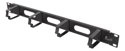 19 kabelhanterare, metall, 4 öglor och genomföring, 1U, svart
