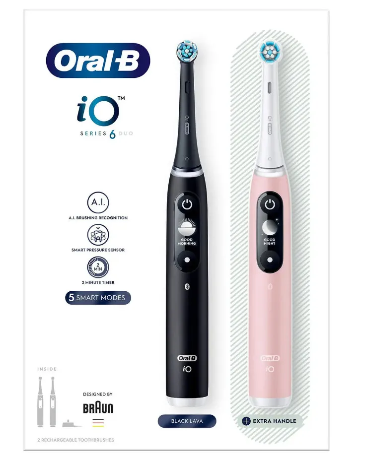 Oral-B iO Series 6 -sähköhammasharja, 2 kpl, Black Lava/Pink Sand