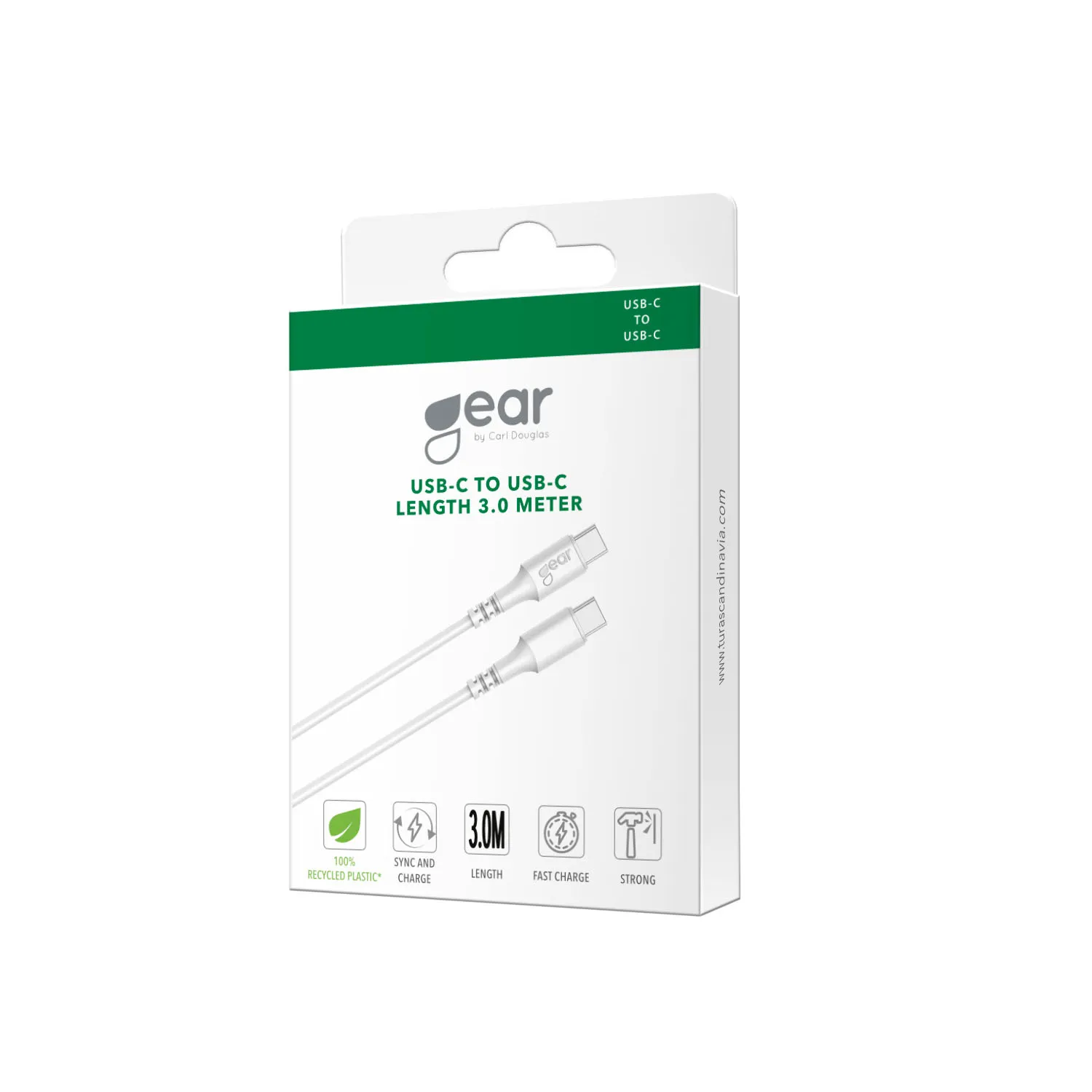 GEAR 2.0 Sync USB-C kabel, 60 W, 3 m, vit