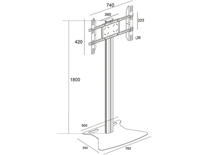 Multibrackets M Display Stand 180 Flight Case Single w. Floorbase - Teline tuotteelle LCD nestekiden&auml;ytt&ouml; / plasma TV - alumiini - musta -n&auml;yt&ouml;n koko: 32"-55" -