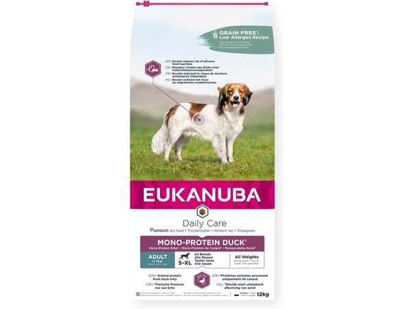 EUKANUBA Daily Care Mono-Protein All Breed Duck, Koiran kuivaruoka, Adult, 12 kg