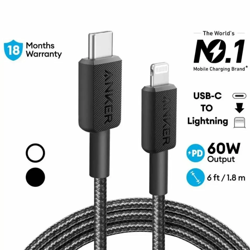 Anker 322 USB-C - Lightning - cable, Black, 0.9m