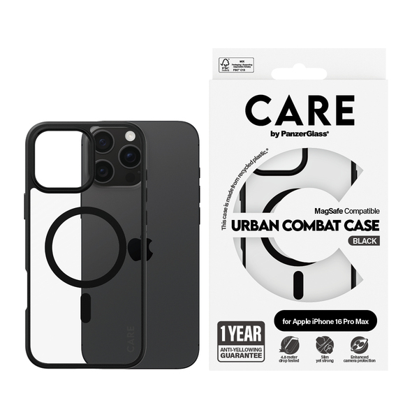 Care by PanzerGlass iPhone 16 Pro Max MagSafe Urban Combat -suojakuori, Musta