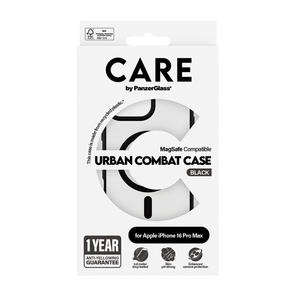 Care by PanzerGlass iPhone 16 Pro Max MagSafe Urban Combat -suojakuori, Musta