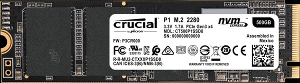 Crucial P1 500GB 3D NAND NVMe PCIe M.2 1900/950 MB/s SSD