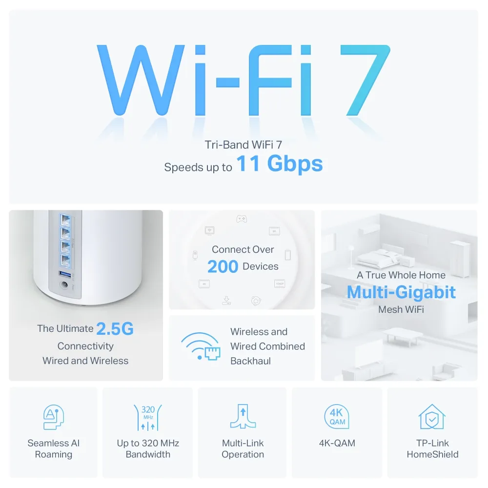 TP-Link Deco BE65 Wi-Fi 7 BE9300 Whole-Home Mesh Wi-Fi System (3-pack)