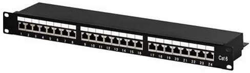 FTP kytkent&auml;paneeli, 24xRJ45, Cat.6, Krone, 1U, 19", kaapelituki