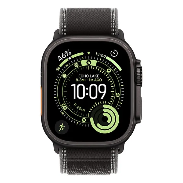Apple Watch Ultra 3 49mm musta titaanikuori ja musta/hiili Trail-ranneke (S/M)