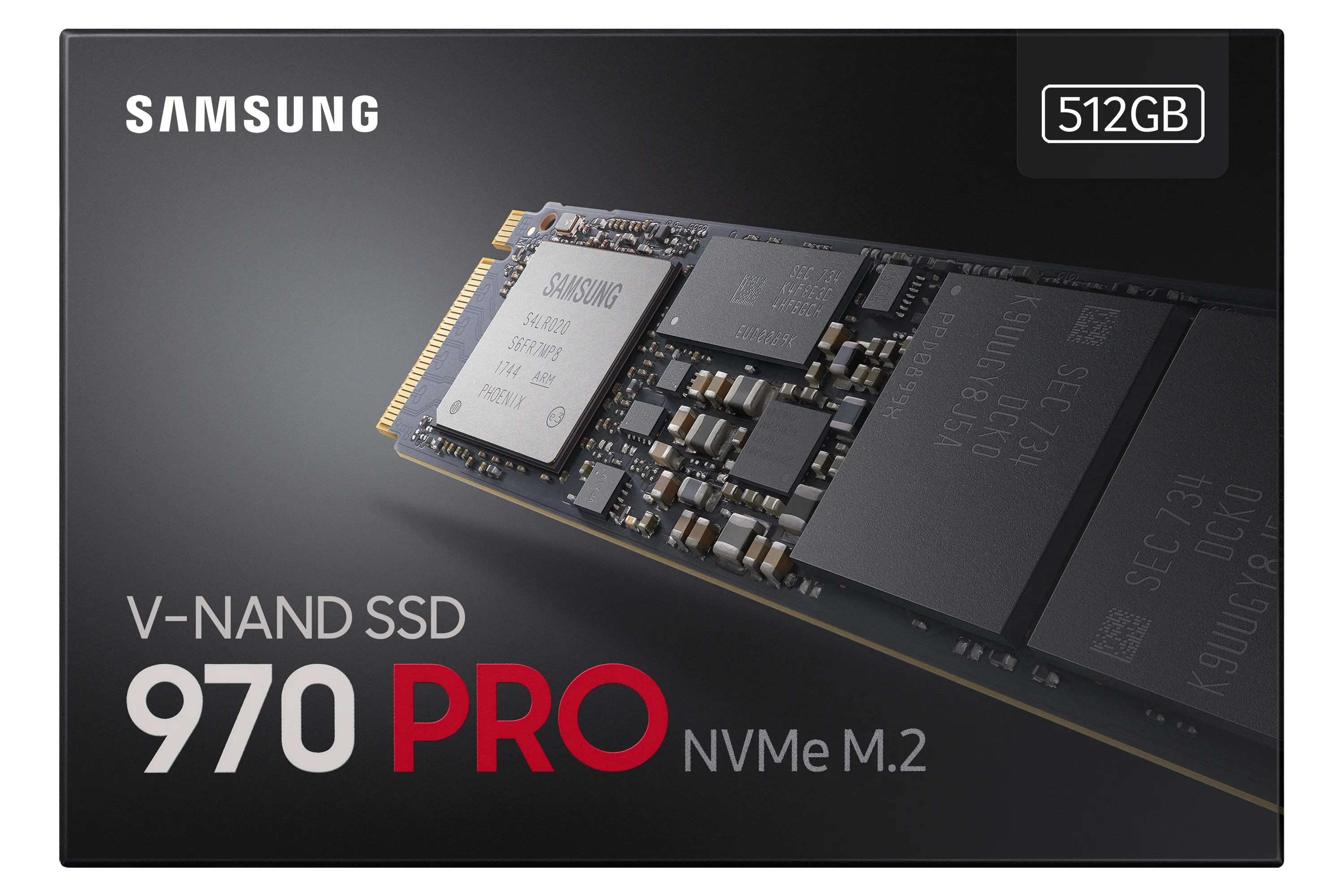 Samsung 970 PRO 512 Gt M.2 PCIe 3.0 x4 NVMe -SSD-levy, musta