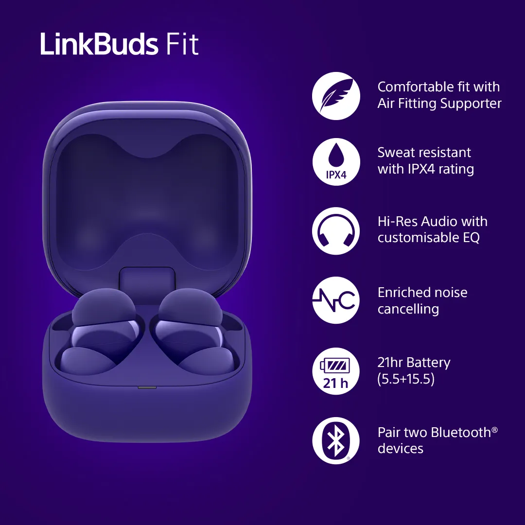 Sony Linkbuds Fit ANC - tr&aring;dl&ouml;sa in-ear h&ouml;rlurar, Violet