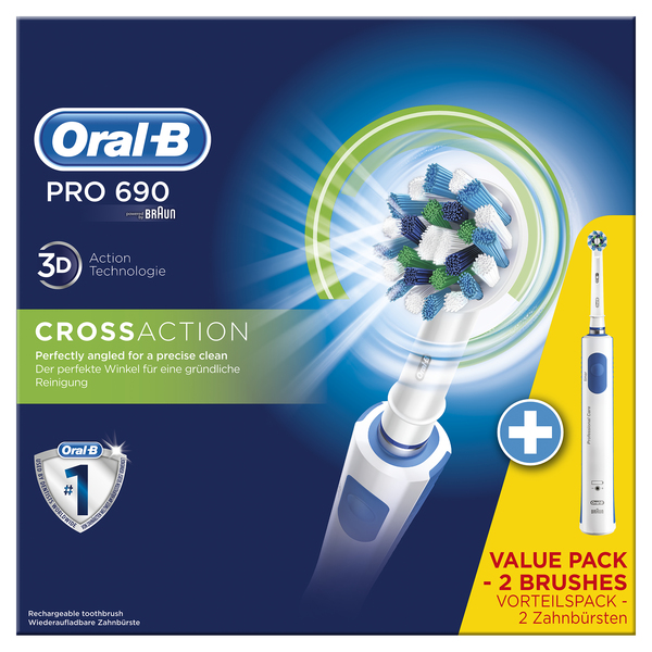 *BRAUN S&Auml;HK&Ouml;HAMMASHARJA ORAL-B PRO690 DUO + EXTRARUNKO. 3D-teknologia, 8 800 v&auml;r&auml;hdyst&auml;, 20 000 syk&auml;hdyst&auml;Ammattimainen ajastin, Mekaaninen paineentunnistin, 1