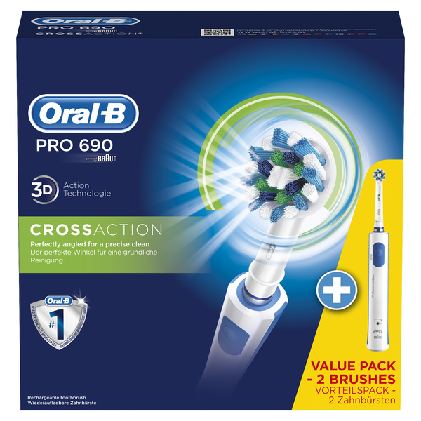 *BRAUN S&Auml;HK&Ouml;HAMMASHARJA ORAL-B PRO690 DUO + EXTRARUNKO. 3D-teknologia, 8 800 v&auml;r&auml;hdyst&auml;, 20 000 syk&auml;hdyst&auml;Ammattimainen ajastin, Mekaaninen paineentunnistin, 1