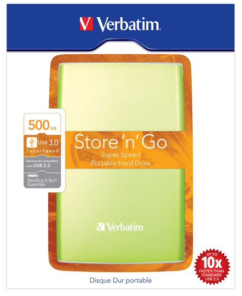 Verbatim ulkoinen kiintolevy, 500GB, 2,5", USB 3.0, vihre&auml;