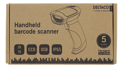 DELTACO Handh&aring;llen streckkodsl&auml;sare, 1D och 2D-koder, CCD, USB, IP65,