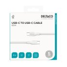 Deltaco USB-C - USB-C -latausjohto, 60W, 2 m, valkoinen