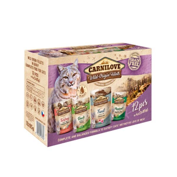 Carnilove Wild Origin Fillets, V&aring;tfoder f&ouml;r katt, Adult, 12 x 85 g