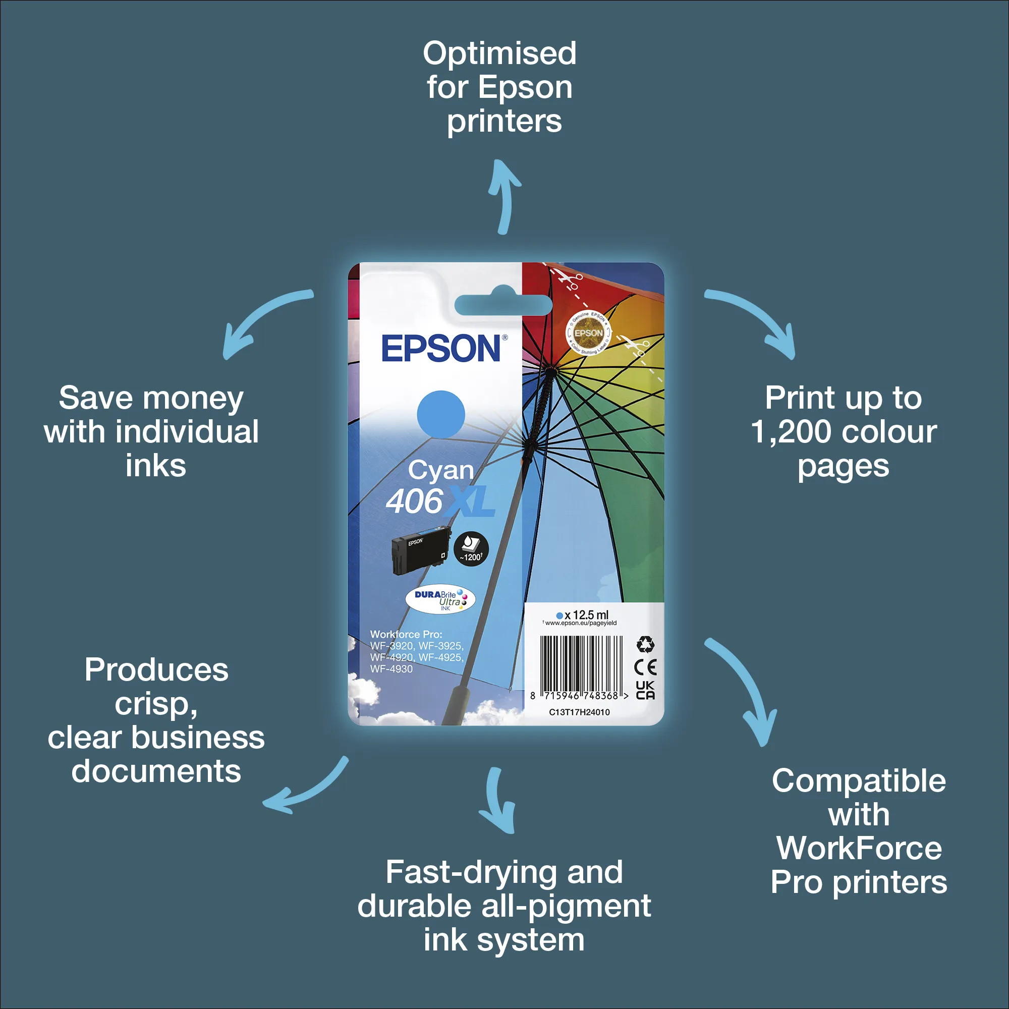Epson 406XL bl&auml;ckpatron, 12.5 ml, cyan