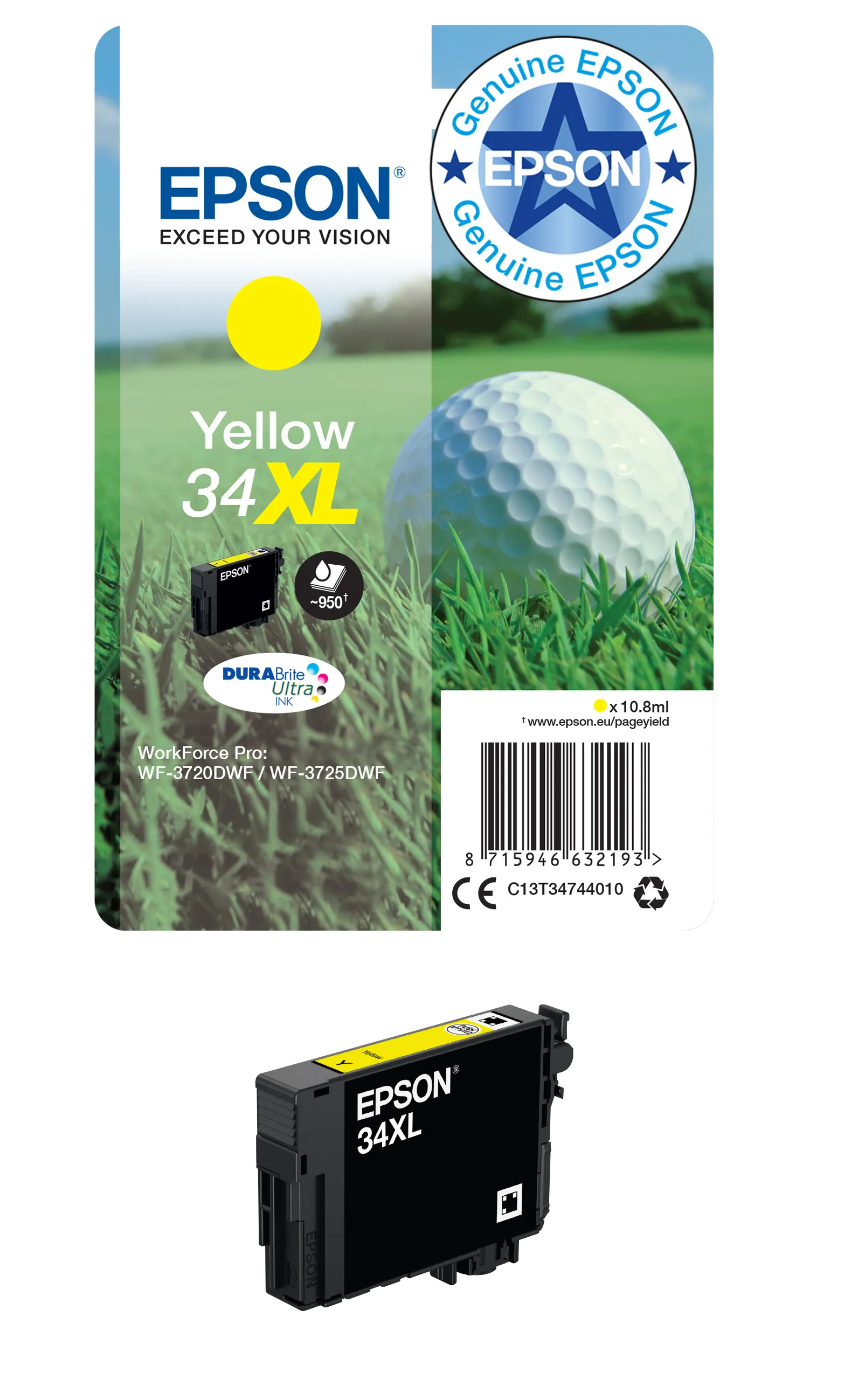 Epson 34XL -mustekasetti, 10.8 ml, keltainen
