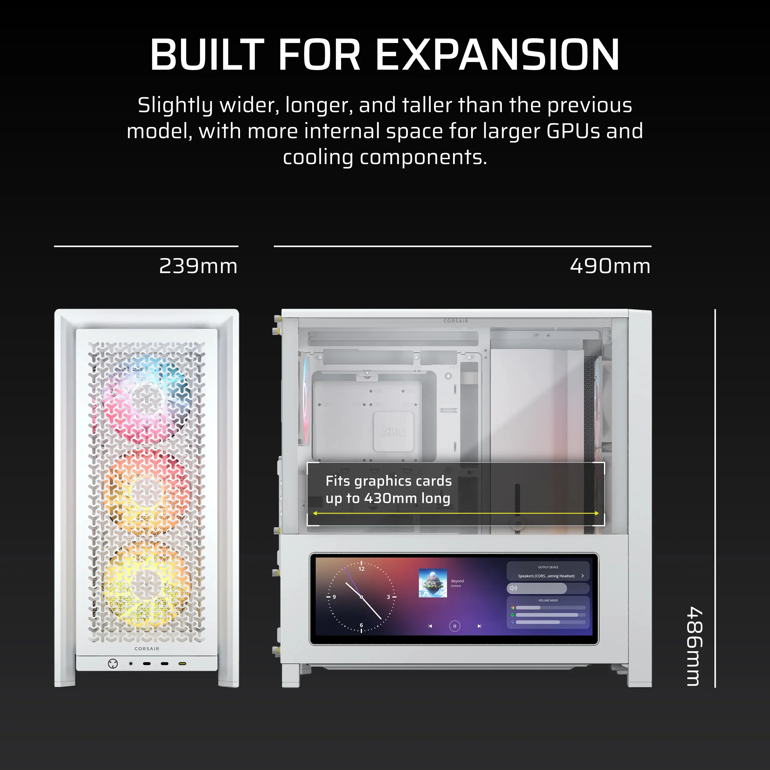 Corsair FRAME 4000D LCD RS ARGB Midi-Tower Case with window and RGB lighting, White