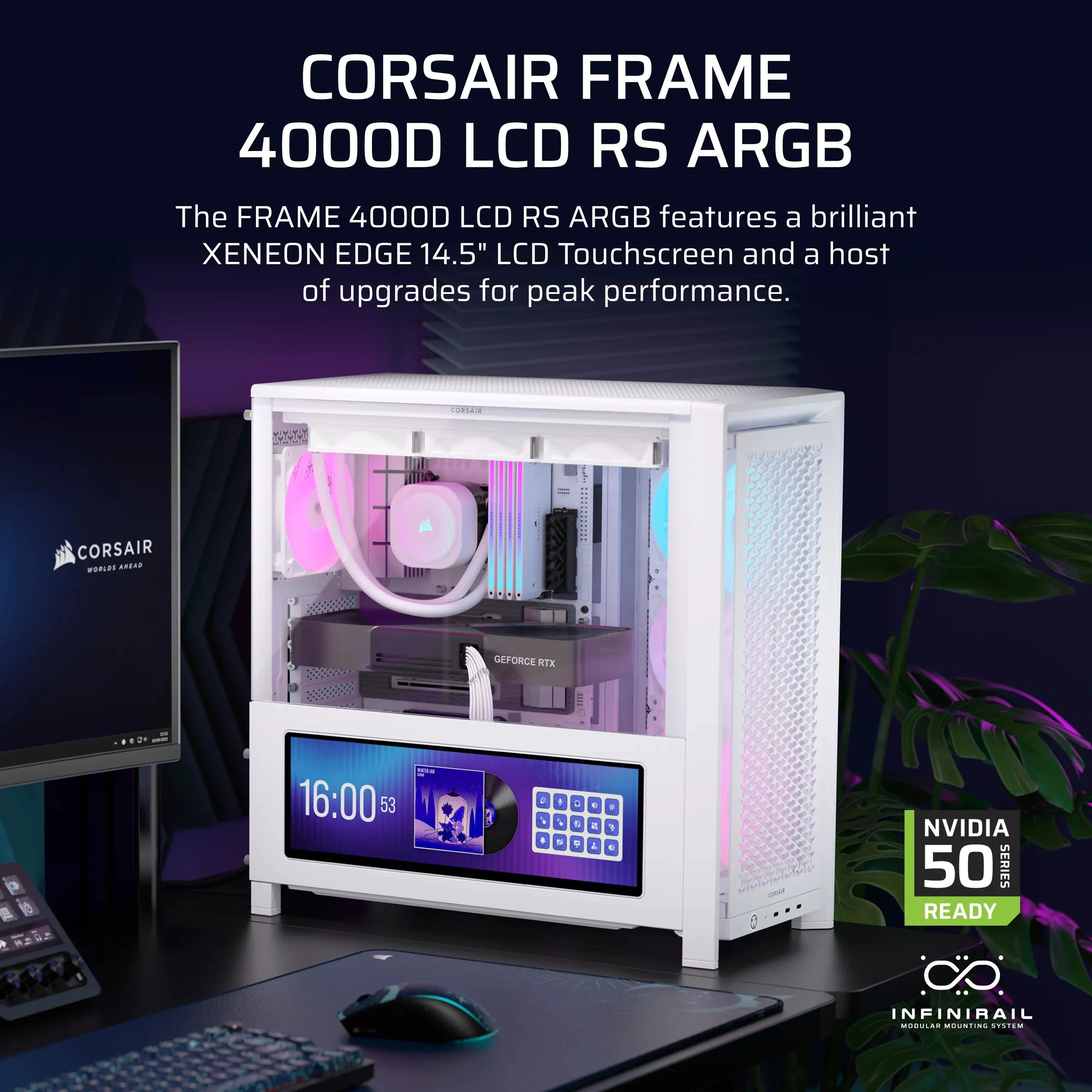 Corsair FRAME 4000D LCD RS ARGB Midi-Tower Case with window and RGB lighting, White