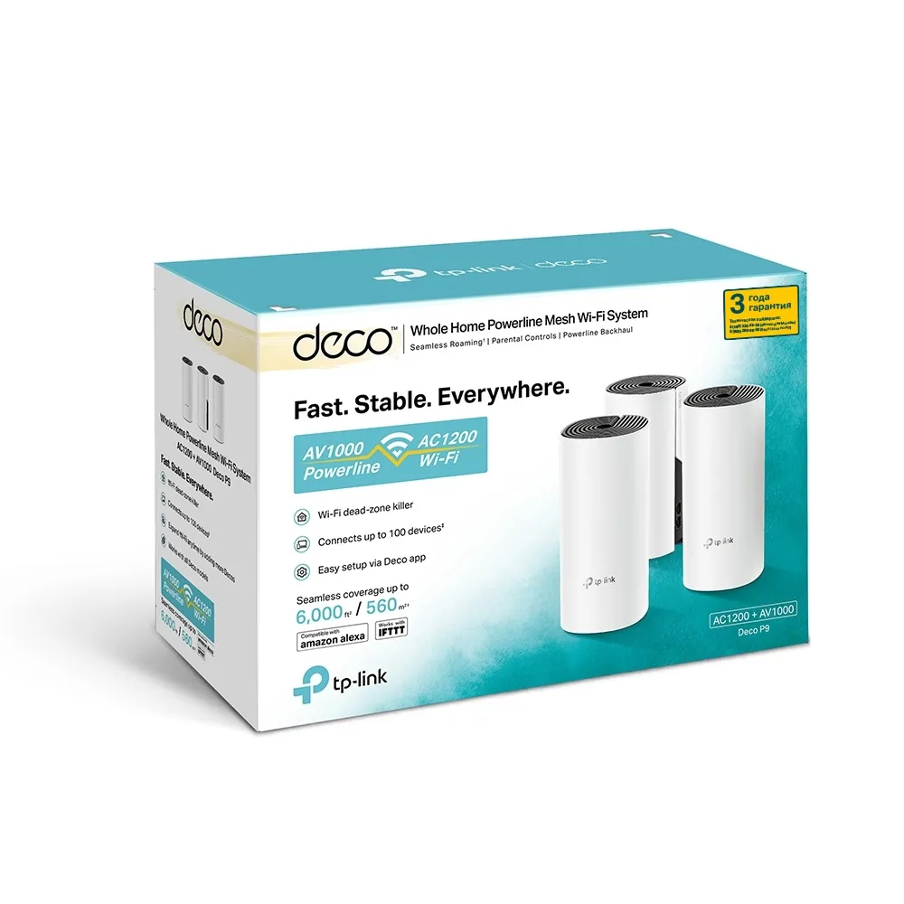 TP-Link Deco P9, AC1200+AV1000, Dual-Band, Wi-Fi 5 - Mesh system, 3-pack