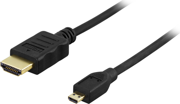 DELTACO HDMI A &ndash; Micro HDMI kabel med Ethernet, 1 m, svart