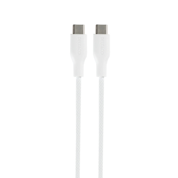 Deltaco USB-C - USB-C -latausjohto, 60W, 2 m, valkoinen