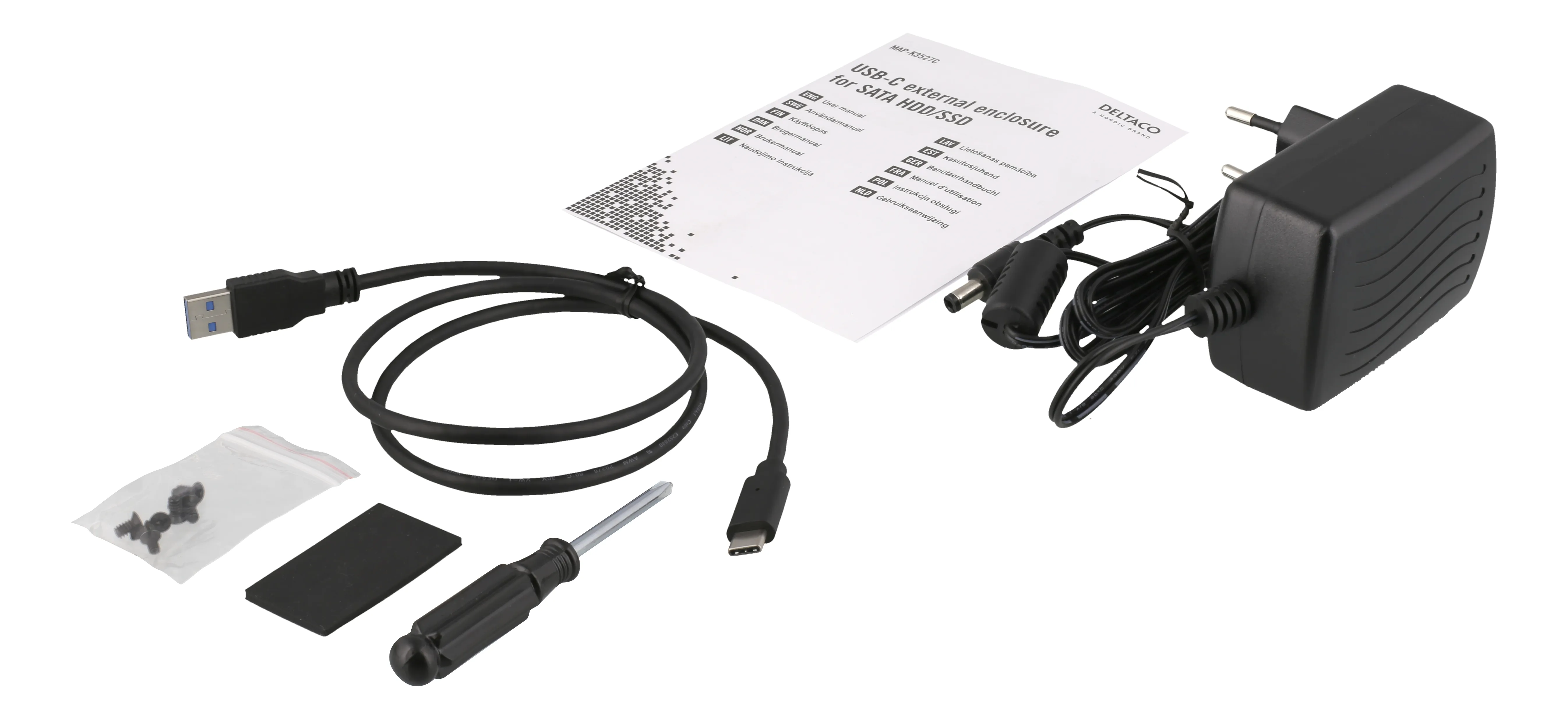 DELTACO Externt 3,5&quot; h&aring;rddiskkabinett, USB-C, USB 3.1 Gen2, 10 Gbps, s