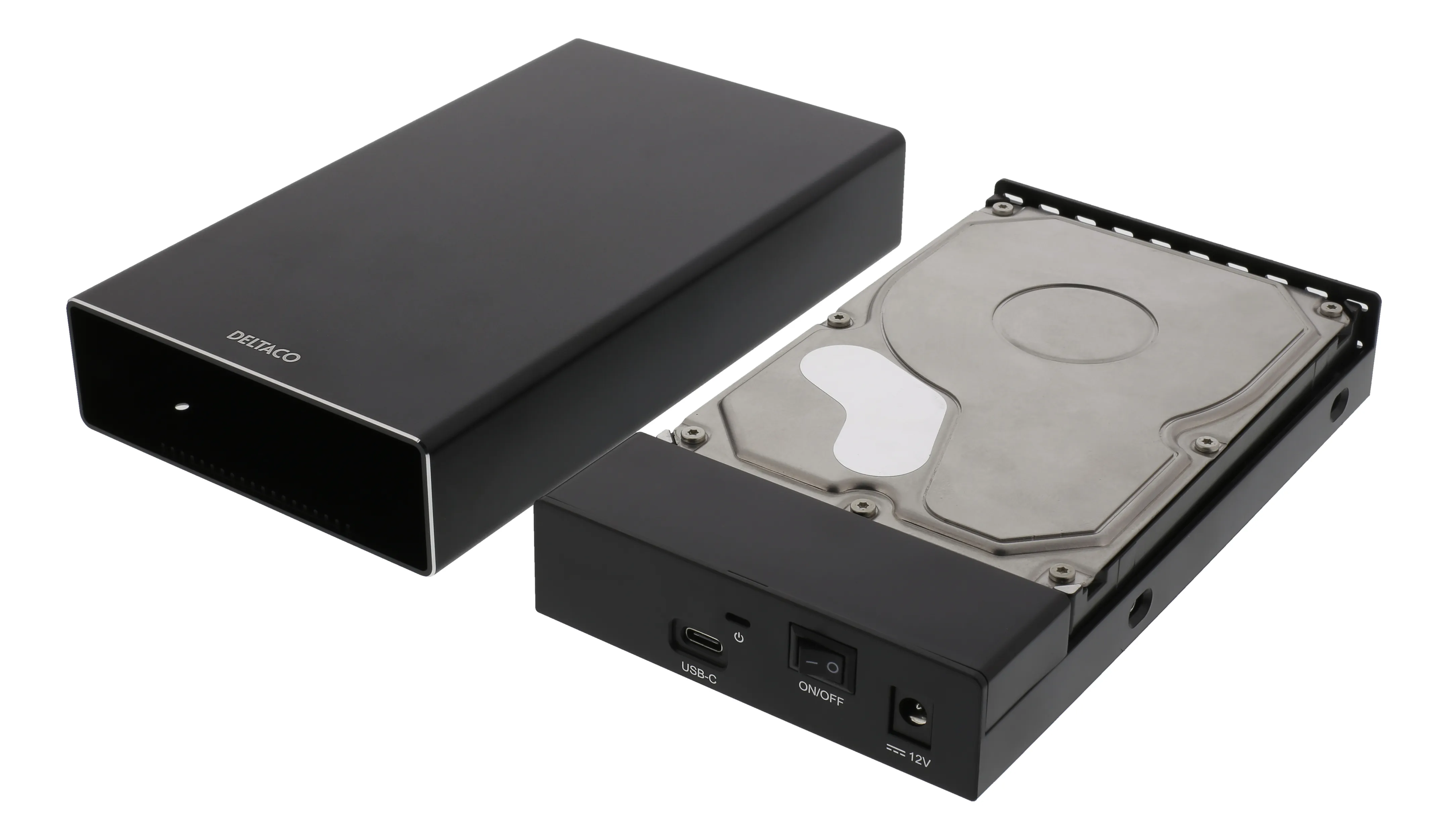 DELTACO Externt 3,5&quot; h&aring;rddiskkabinett, USB-C, USB 3.1 Gen2, 10 Gbps, s