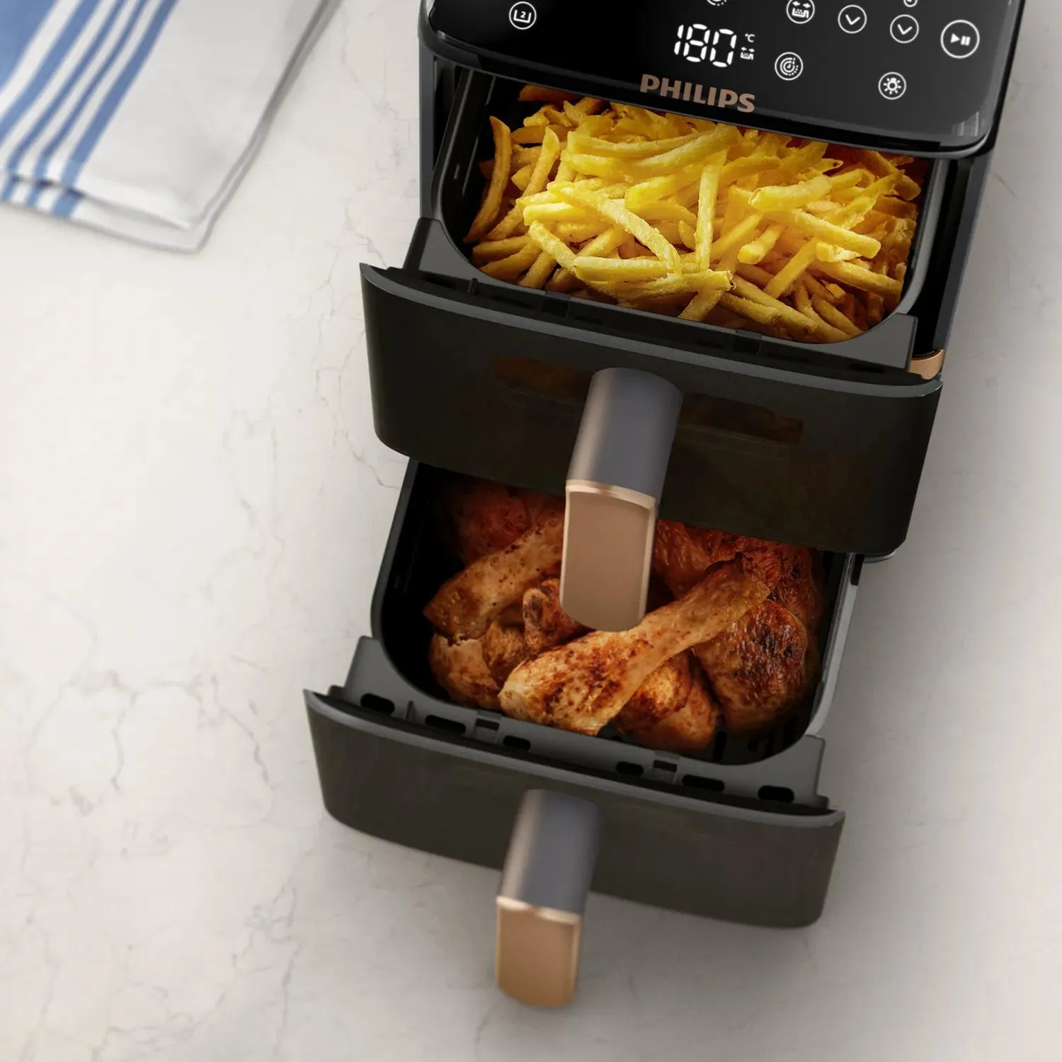 Philips Airfryer 4000 Series Stacked Dual Basket NA462/70, 10 l, 1,4 kg, 2750 W, airfryer, svart