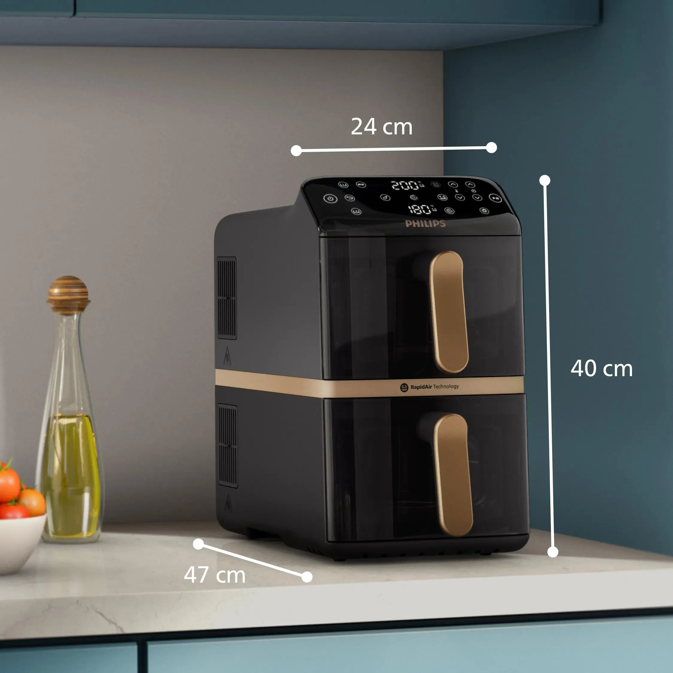 Philips Airfryer 4000 Series Stacked Dual Basket NA462/70, 10 l, 1,4 kg, 2750 W, airfryer, svart
