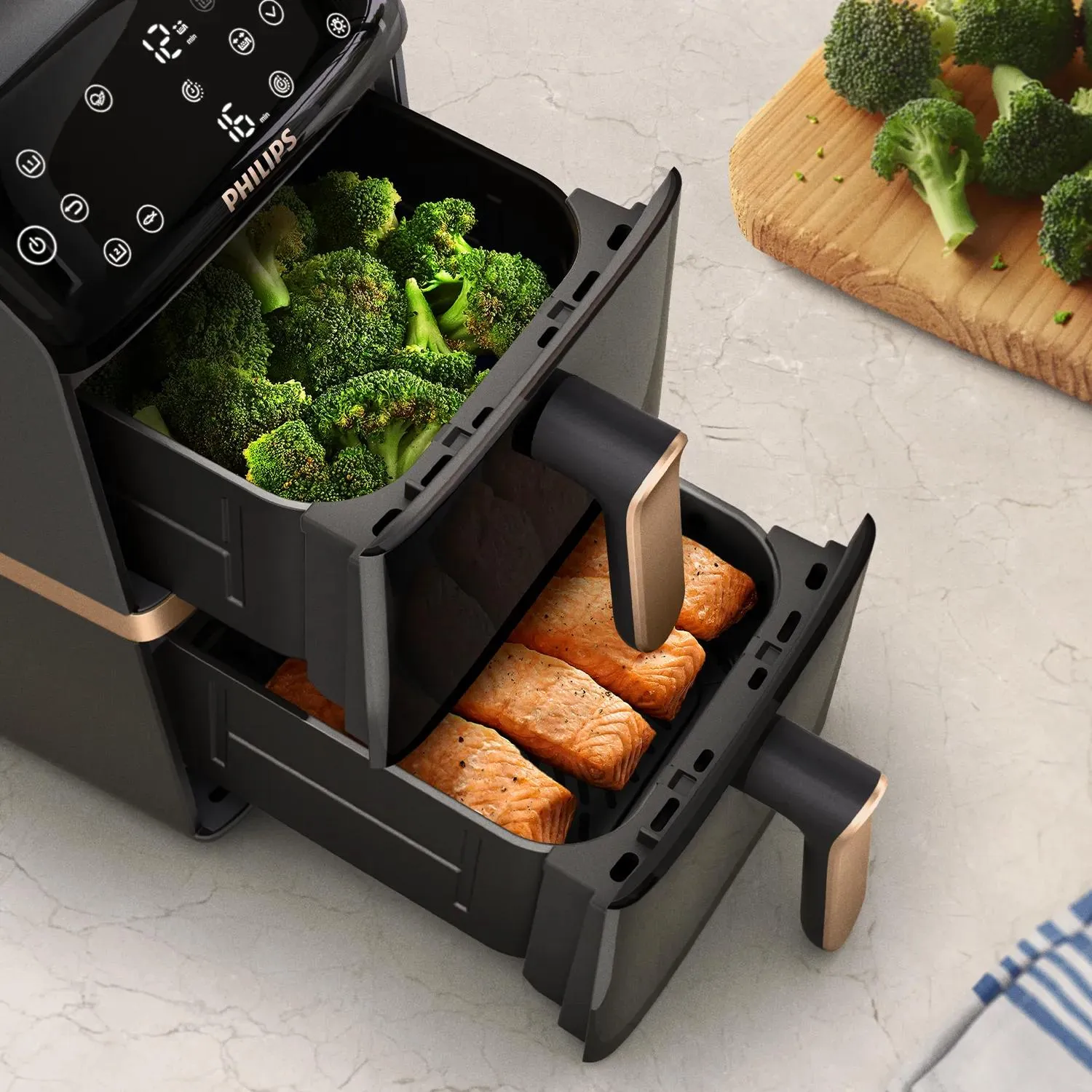 Philips Airfryer 4000 Series Stacked Dual Basket NA462/70, 10 l, 1,4 kg, 2750 W, airfryer, svart