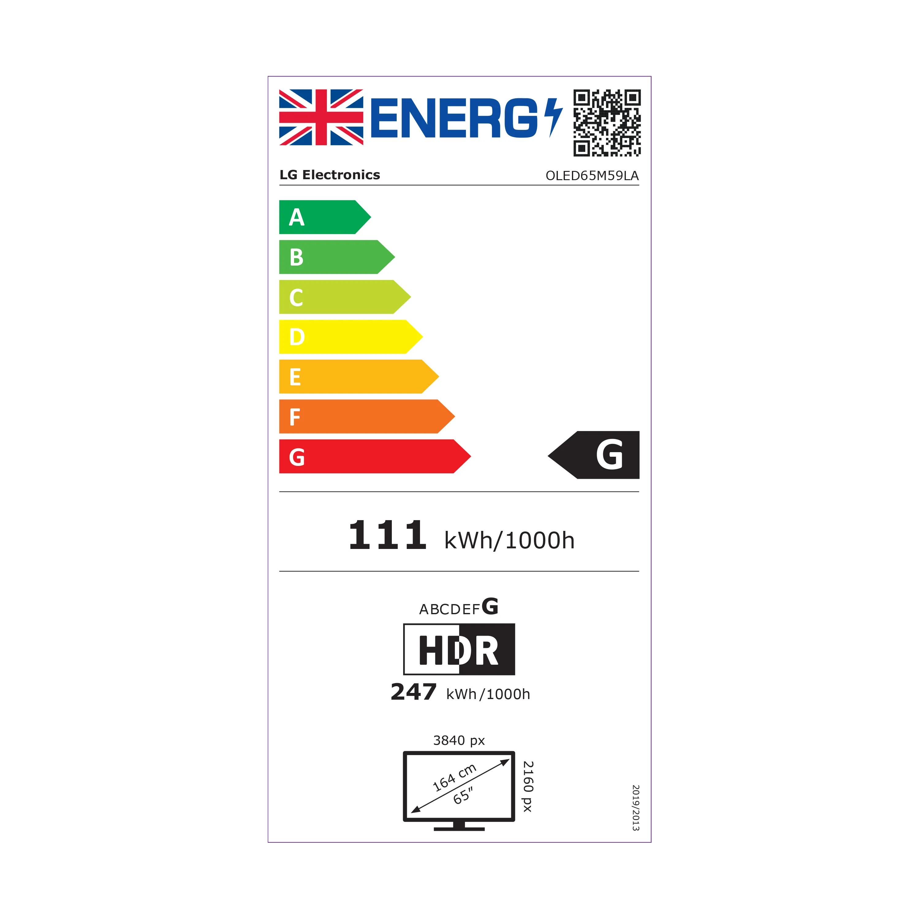 LG OLED65M59LA 65" 4K webOS TV, 120Hz, Dolby Vision, HDR10, HLG