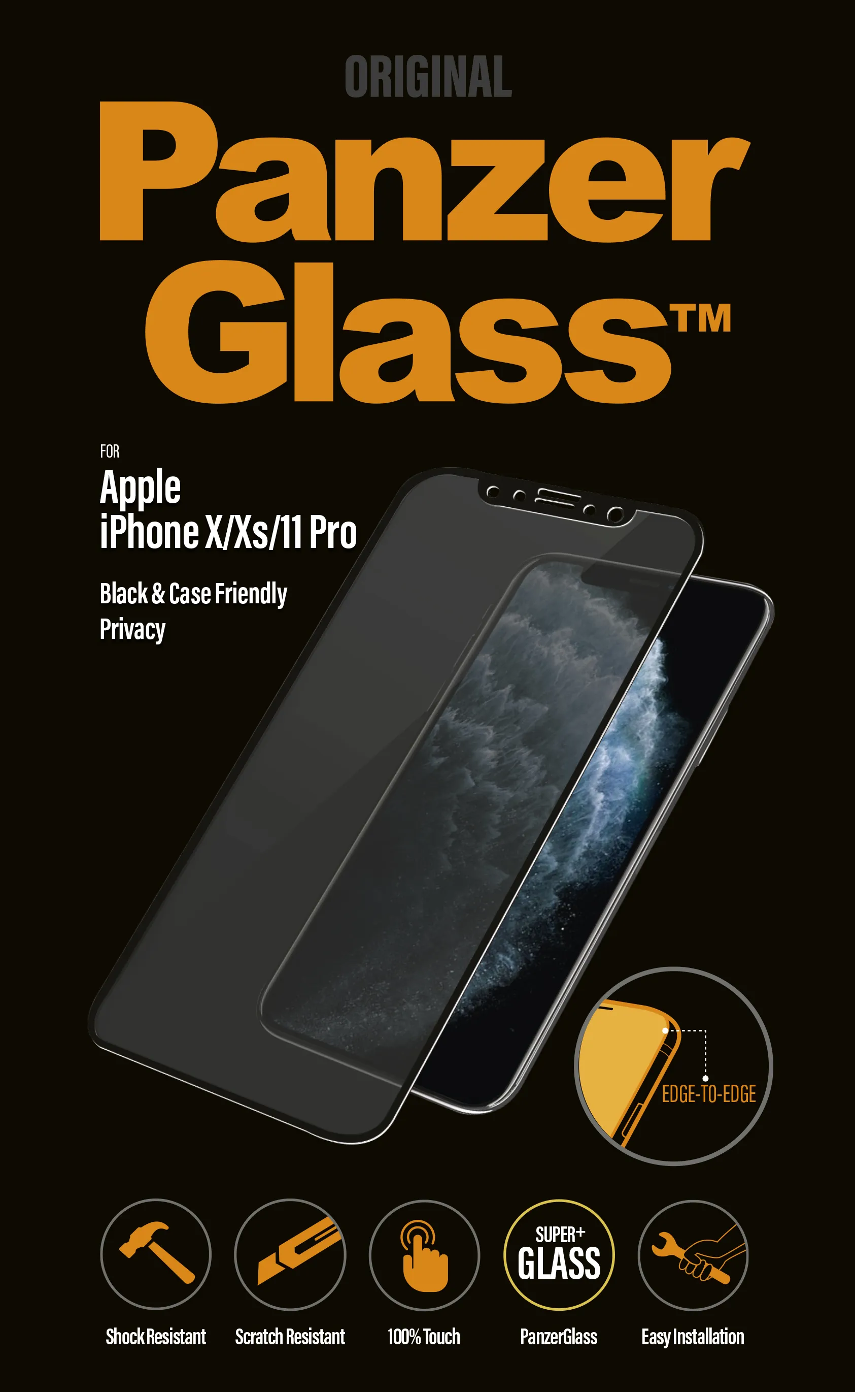 PanzerGlass Case Friendly, Privacy, iPhone X/XS - Screen Glass
