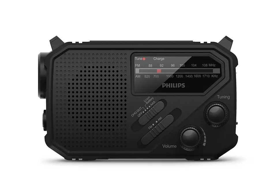 Philips TAR1609/00 Portable AM/FM Radio with Flashlight and Emergency Alarm, Black