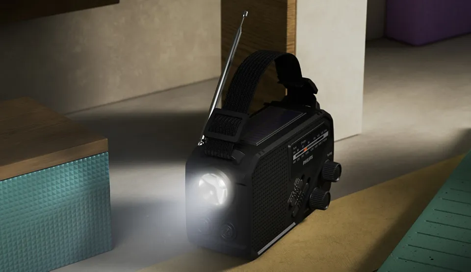 Philips TAR1609/00 Portable AM/FM Radio with Flashlight and Emergency Alarm, Black
